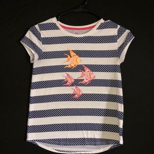 Blue & White Striped Tee w/ Fish Design